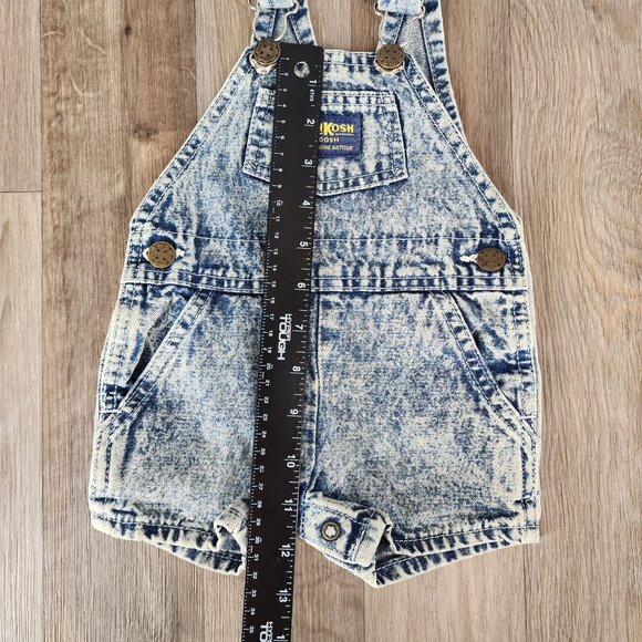 Vintage OshKosh BGosh Baby 3/6 M Acid Wash Denim Overalls Shorts Made in USA‎ - Picture 6 of 8